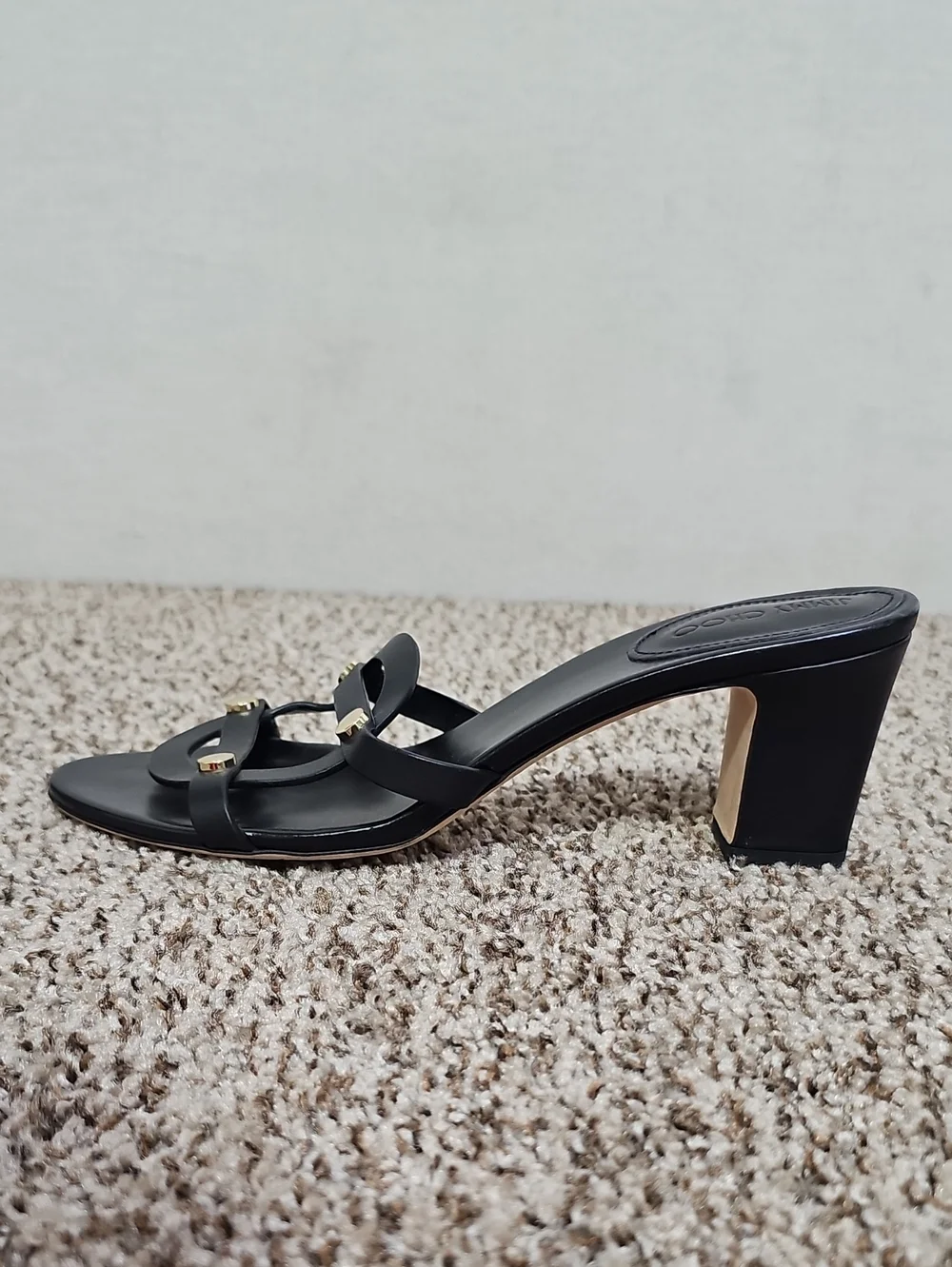 JIMMY CHOO STUDDED LEATHER SLIDES BFPM-07-203